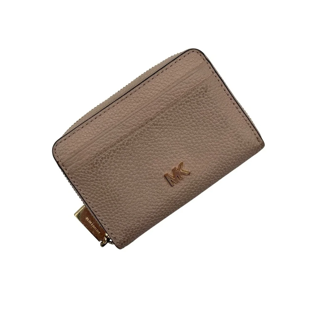 Michael‎ Kors Zip Around Wallet Womens Small Pink Good Pebbled Leather MK Logo